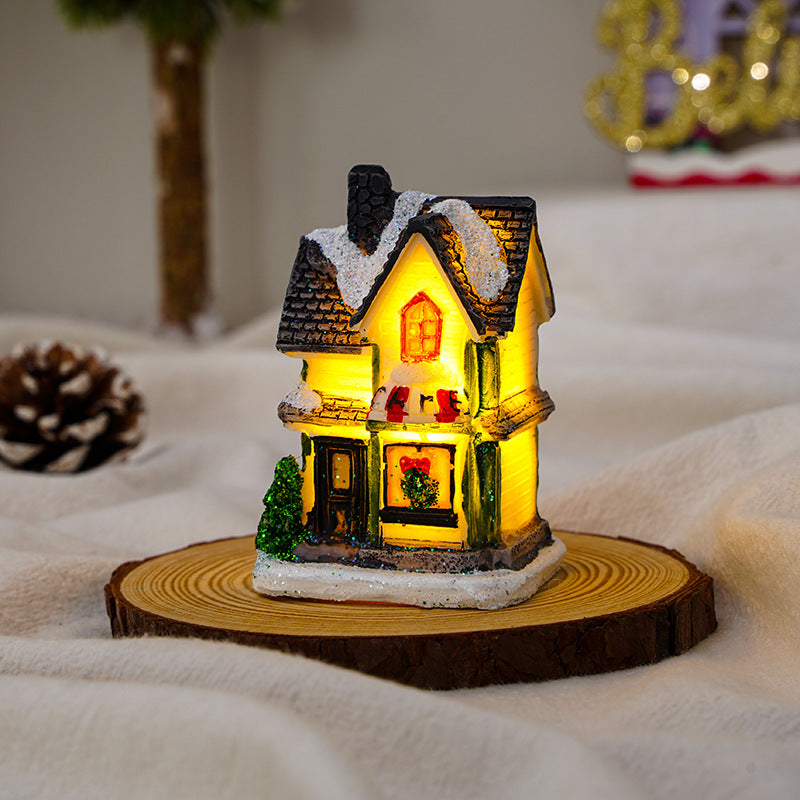 Christmas Decor Resin Snow House Light-Up Miniature Ornament Gift