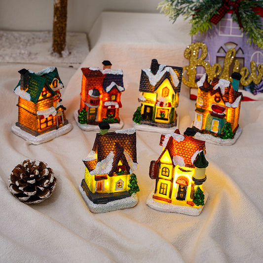 Christmas Decor Resin Snow House Light-Up Miniature Ornament Gift