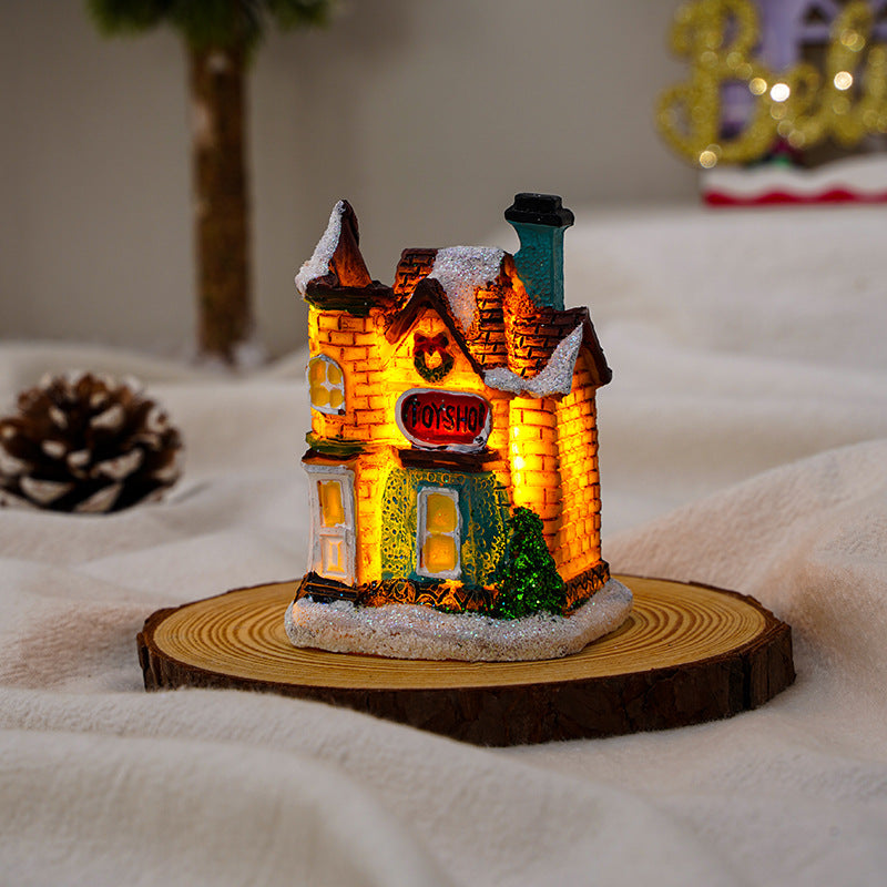 Christmas Decor Resin Snow House Light-Up Miniature Ornament Gift