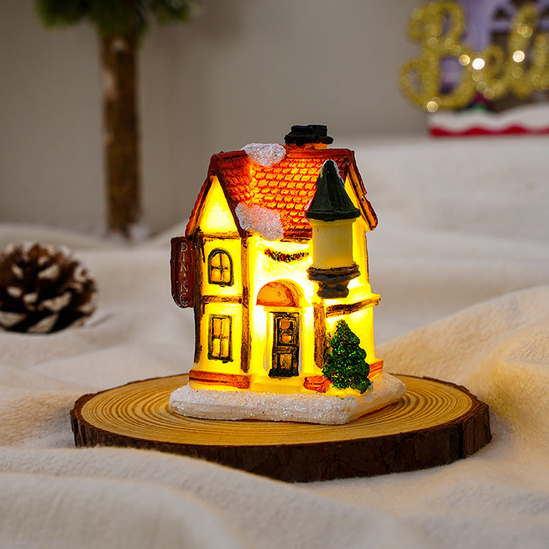 Christmas Decor Resin Snow House Light-Up Miniature Ornament Gift