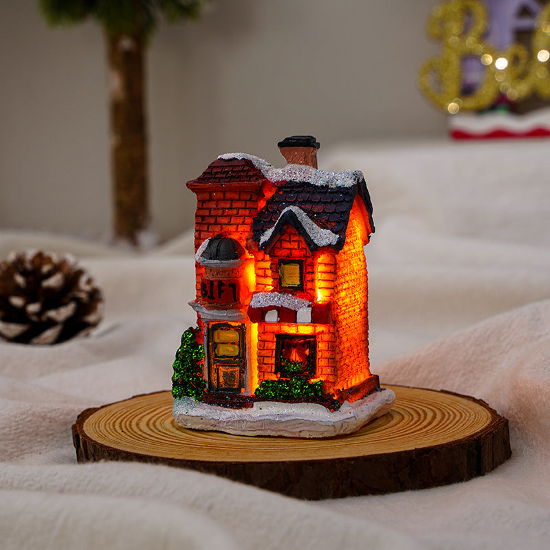 Christmas Decor Resin Snow House Light-Up Miniature Ornament Gift