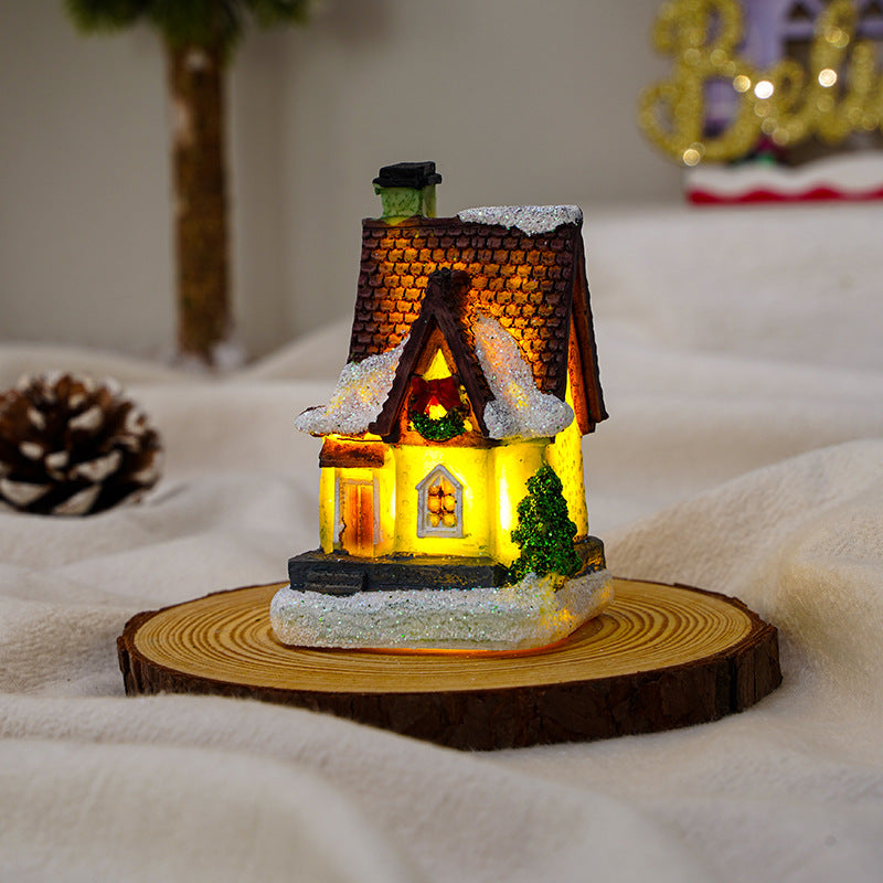 Christmas Decor Resin Snow House Light-Up Miniature Ornament Gift